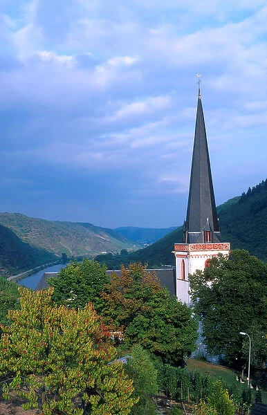 Church steeple along the Mosel River valley near Kloten Germany
