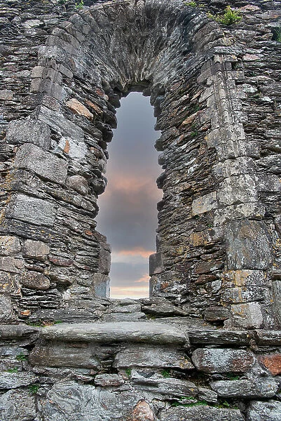 Church window is the centerpiece of the church at Glendalough, Ireland