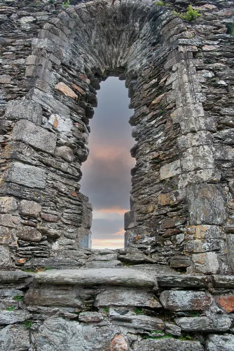 Framed Print : Church window is the centerpiece of the church at Glendalough, Ireland Framed Print : Church window is the centerpiece of the church at Glendalough, Ireland