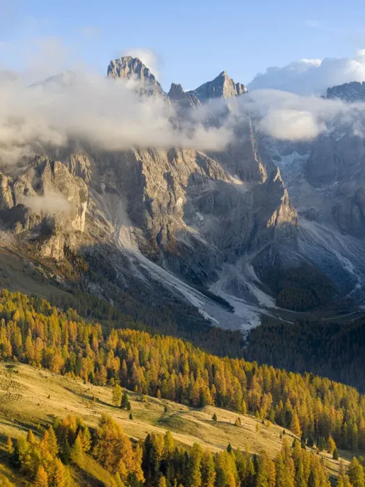 Framed Print : Cima della Vezzana, cima dei Bureloni. Peaks towering over Val Venegia Framed Print : Cima della Vezzana, cima dei Bureloni. Peaks towering over Val Venegia