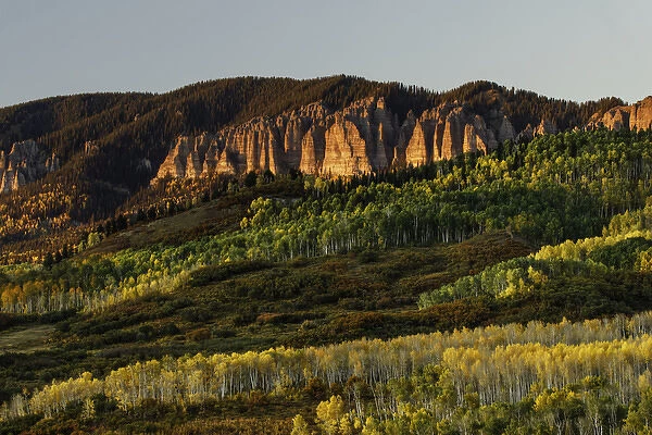 Cimarron range at sunset in autumn, San Juan Mountains, eastern Ouray County, Colorado