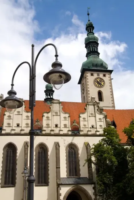 Framed Print : City Center of Tabor with church called Lords Transfiguration Church 1662 in Czech Framed Print : City Center of Tabor with church called Lords Transfiguration Church 1662 in Czech
