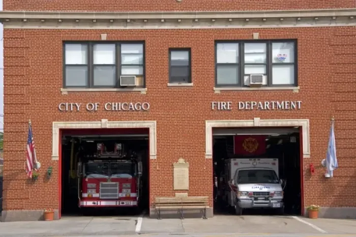 Framed Print : City of Chicago Fire Department station in Chinatown, Illinois Framed Print : City of Chicago Fire Department station in Chinatown, Illinois