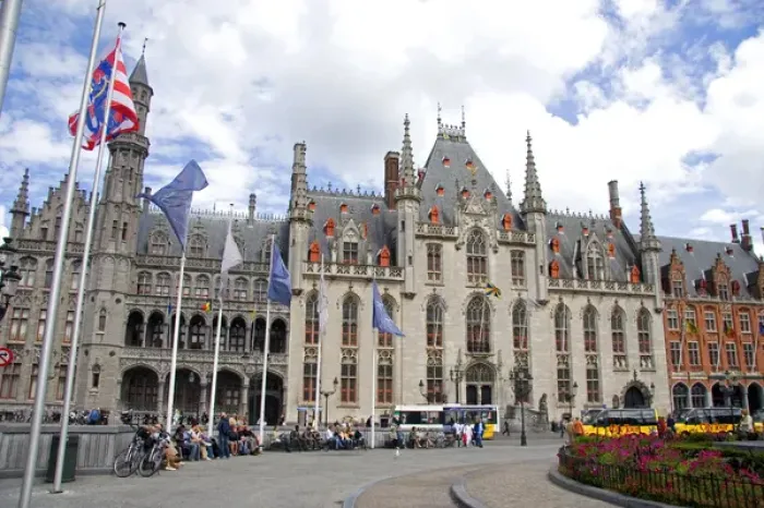 Framed Print : City Hall in The Big Market Square at Bruges in the province of West Flanders, Belgium