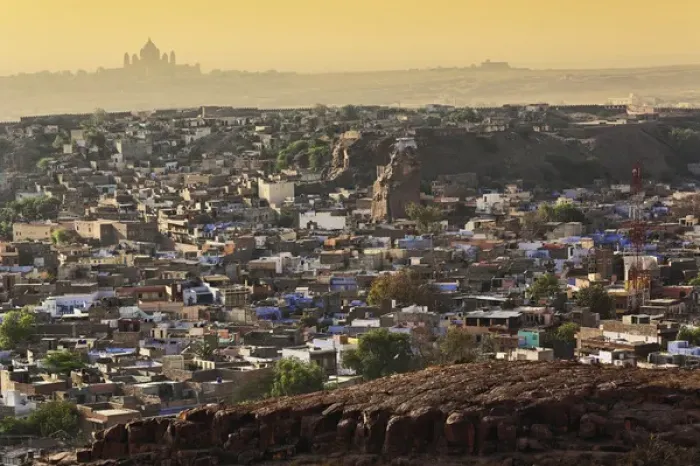 Framed Print : The city of Jodhpur, India (Blue City) and distant Umaid Bhawan Palace, Located in Framed Print : The city of Jodhpur, India (Blue City) and distant Umaid Bhawan Palace, Located in