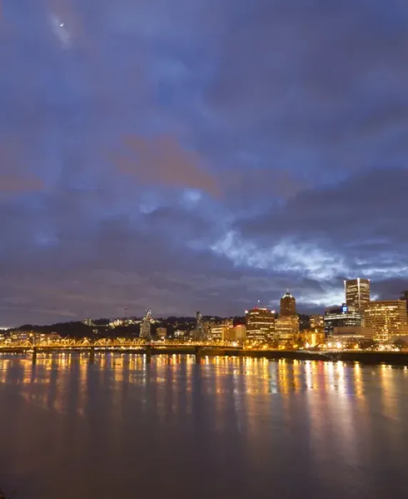 Framed Print : City lights reflected in the Willamette river, Portland, Oregon Framed Print : City lights reflected in the Willamette river, Portland, Oregon