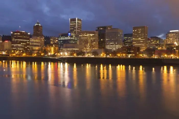 Framed Print : City lights reflected in the Willamette river, Portland, Oregon Framed Print : City lights reflected in the Willamette river, Portland, Oregon