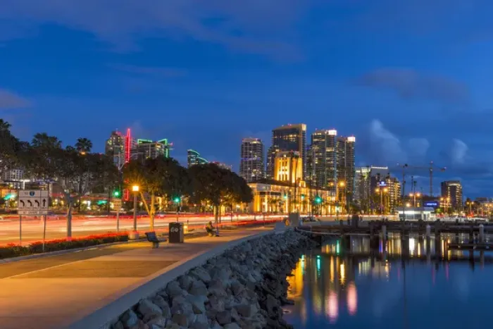 Framed Print : City skyline from harbor in San Diego, Caifornia, USA