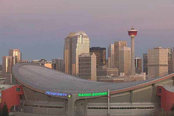 02. Canada, Alberta, Calgary: City Skyline from Ramsay Area  /  Dawn with Saddledome