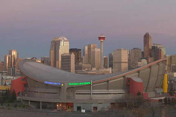 02. Canada, Alberta, Calgary: City Skyline from Ramsay Area  /  Dawn with Saddledome
