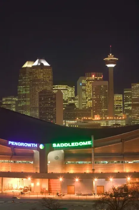 Framed Print : 02. Canada, Alberta, Calgary: City Skyline from Ramsay Area / Evening with Saddledome Framed Print : 02. Canada, Alberta, Calgary: City Skyline from Ramsay Area / Evening with Saddledome