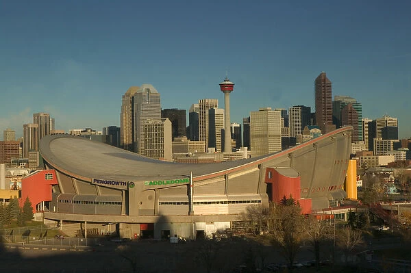 02. Canada, Alberta, Calgary: City Skyline from Ramsay Area  /  Morning with Saddledome