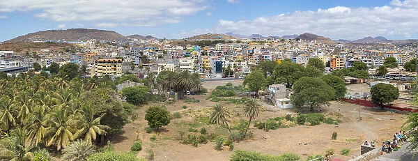 City view from Plato towards the western quarters. The capital Praia on Santiago Island