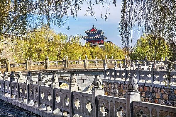 City Wall Gate Tower, Qufu, Shandong Province, China. This is Confucius City in Shandong Province