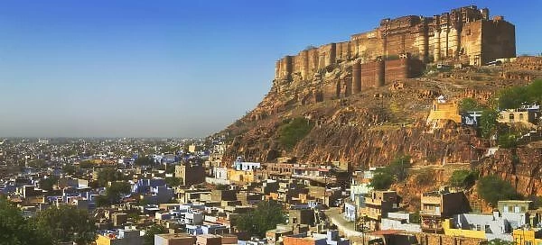 Cityscape of the Blue City with Meherangarh, the Majestic Fort, Jodhpur, Rajasthan, India