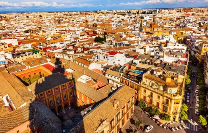 Framed Print : Cityscape, City View, from Giralda Spire, Bell Tower, Shadow, Seville Cathedral, Andalusia Spain Framed Print : Cityscape, City View, from Giralda Spire, Bell Tower, Shadow, Seville Cathedral, Andalusia Spain