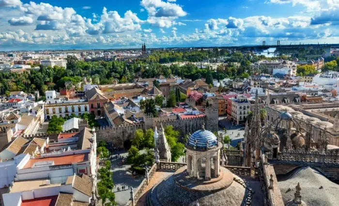 Framed Print : Cityscape, City View, from Giralda Spire, Bell Tower, Seville Cathedral, Andalusia Spain