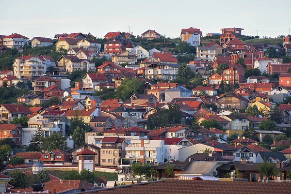Cityscape of red roof houses, Pristina, Kosovo