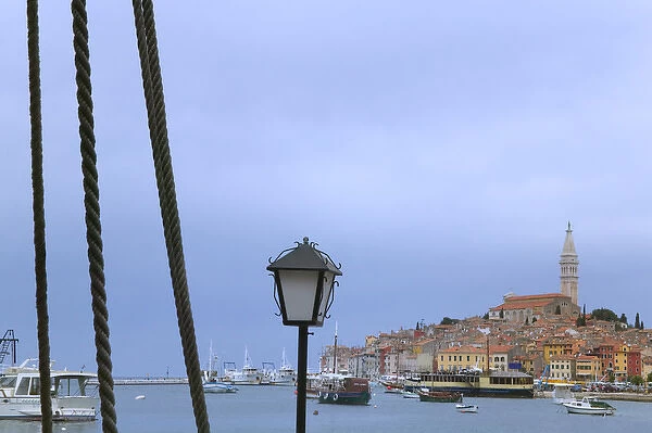 Cityscape of Rovinj dominated by Cathedral of St Euphemia by Adriatic Sea, Istria