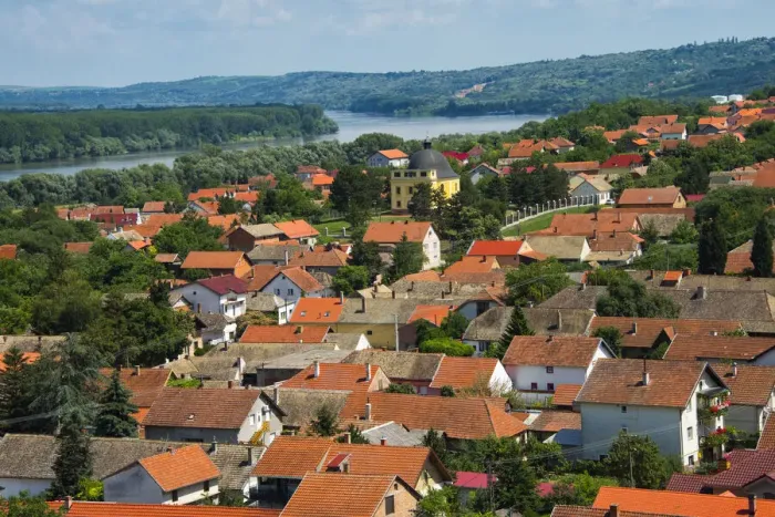 Framed Print : Cityscape of Sremski Karlovci by the Danube River, Serbia