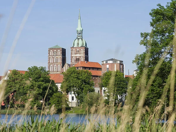 Cityscape of Stralsund with the pond Knieperteich
