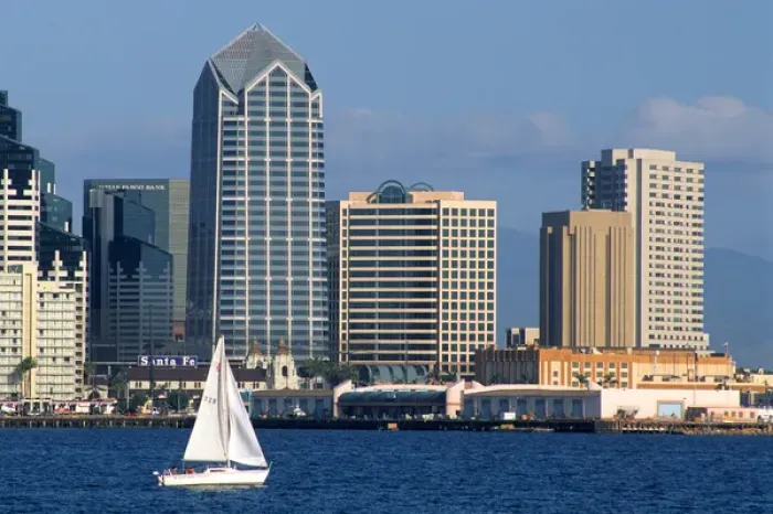 Framed Print : A cityscape view of San Diego, California. cityscape, skyline, view, highrise