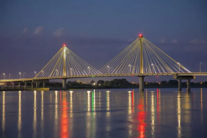 Framed Print : Clark Bridge at dusk-night over Mississippi River Alton, IL