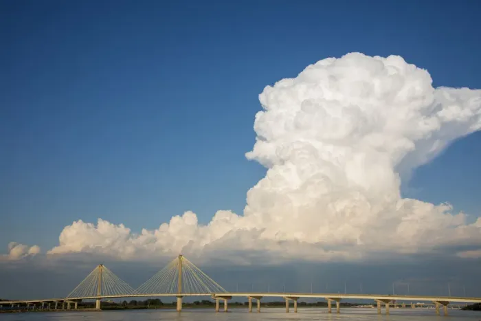 Framed Print : Clark Bridge over Mississippi River and thunderstorm (Cumulonimbus Cloud) Alton, IL