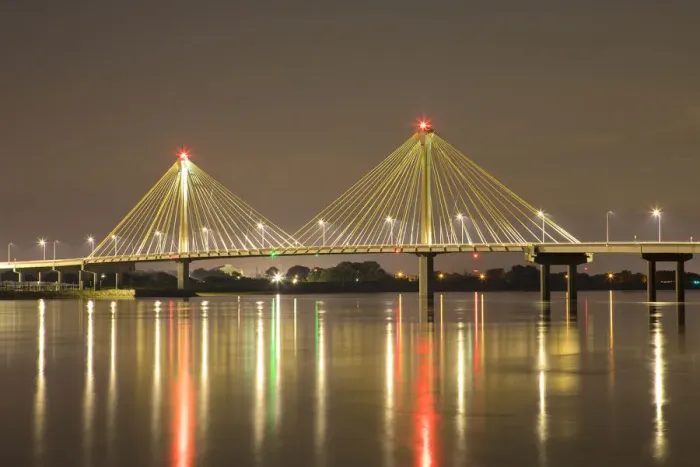 Framed Print : Clark Bridge at night over Mississippi River, Alton, Illinois Framed Print : Clark Bridge at night over Mississippi River, Alton, Illinois
