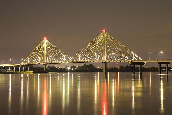 Clark Bridge at night over Mississippi River, Alton, Illinois