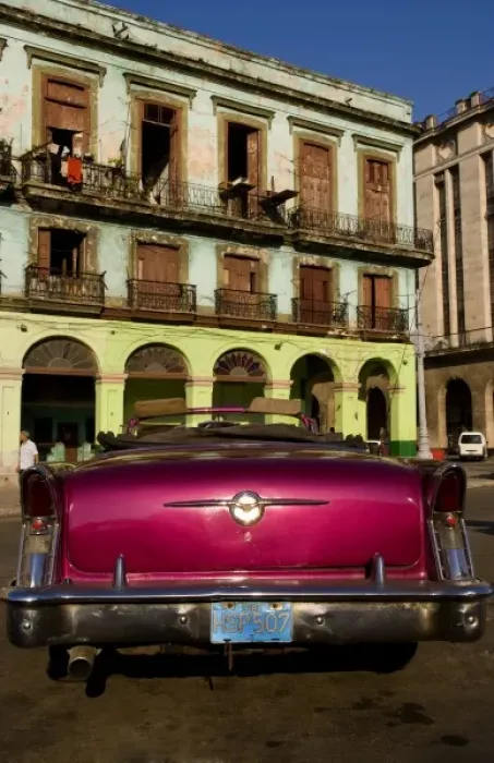 Framed Print : Classic 50s Buick colorful convertible auto in Havana Cuba Habana in front of old worn