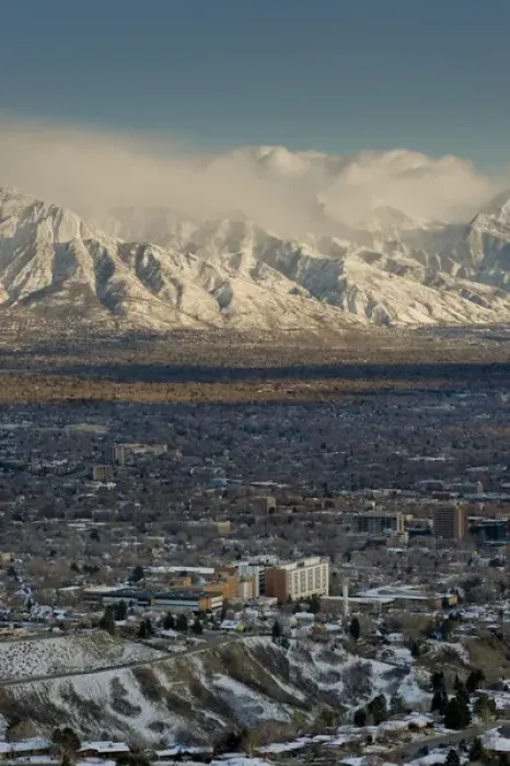 Framed Print : Clean Air from Ensign Peak area looking east toward University of Utah and LDS hospital