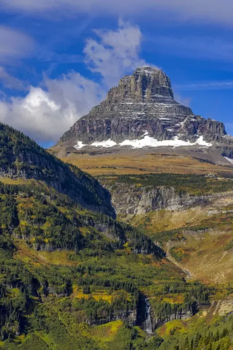 Framed Print : Clements Mountain and Reynolds Creek Falls in autumn, Glacier National Park, Montana, USA