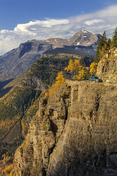Cliffs along Going to the Sun Road in autumn in Glacier National Park, Montana, USA