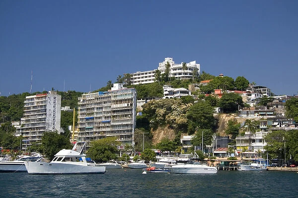 Cliffside housing along the bay at Acapulco, Guerrero, Mexico