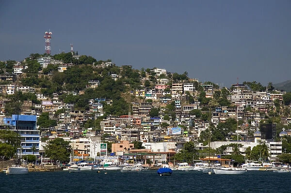 Cliffside housing along the bay at Acapulco, Guerrero, Mexico
