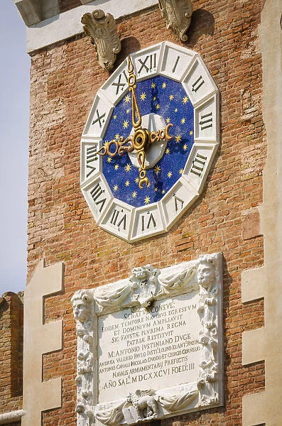 Clocktower detail at the Arsenal, Venice, Veneto, Italy