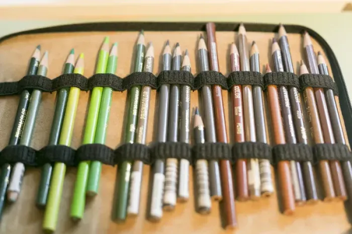 Framed Print : Close up of colored pencils at a Designer studio, Santa Fe, New Mexico, USA