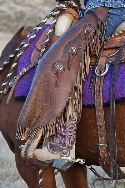 A close up of a cowgirls riding gear in Shell Wyoming