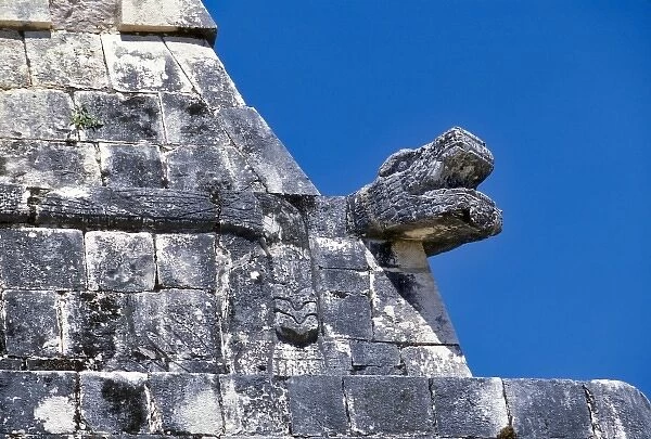 Close up of stones making an ancient Mayan building in Chichen Itza. Central America