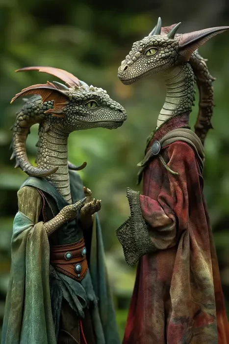 Framed Print : Close-up of two alien lizard-type creatures. (AI Generated)