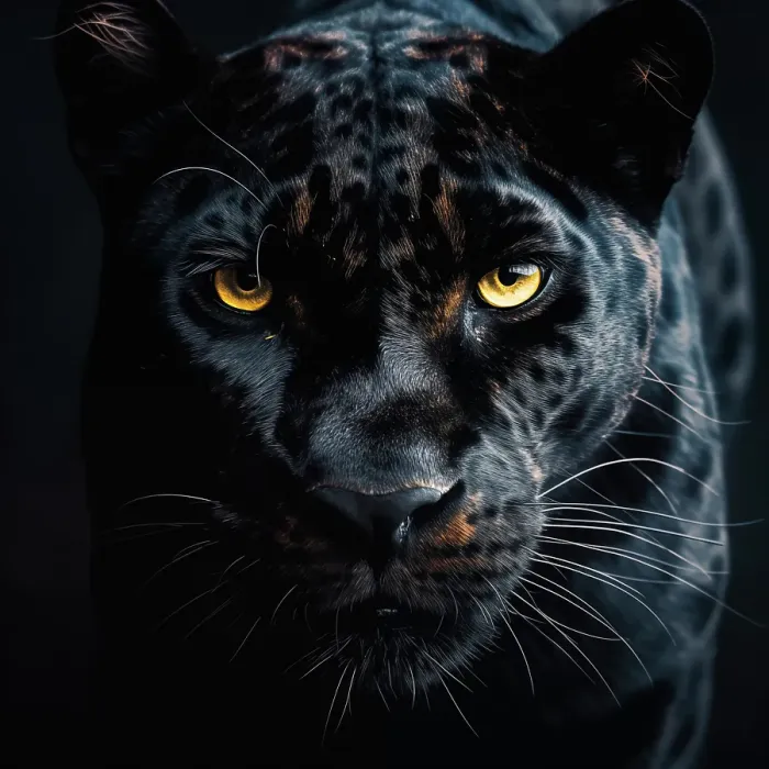 Framed Print : Close-up of black leopard's head. (AI Generated)