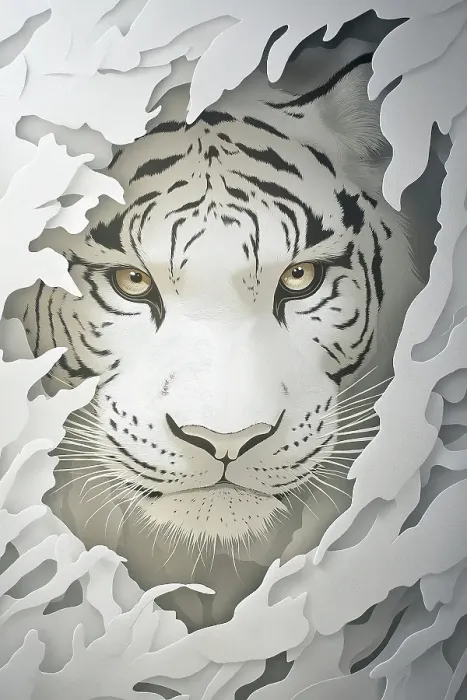 Framed Print : Close-up fantasy of white tiger's head. (AI Generated) Framed Print : Close-up fantasy of white tiger's head. (AI Generated)