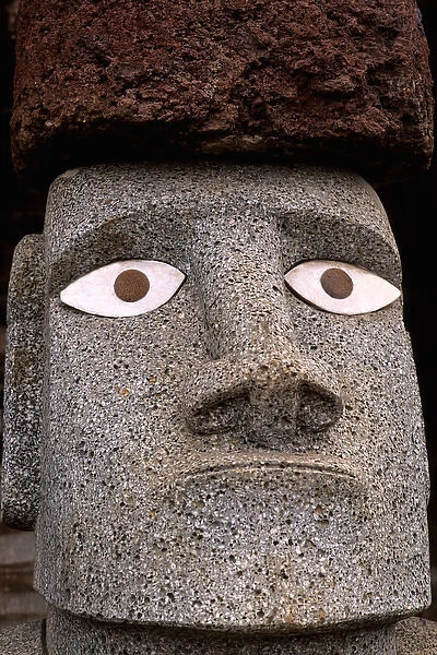 Close-up of stone abstract Moai art work Easter Island during Tapati Festival Rapa Nui