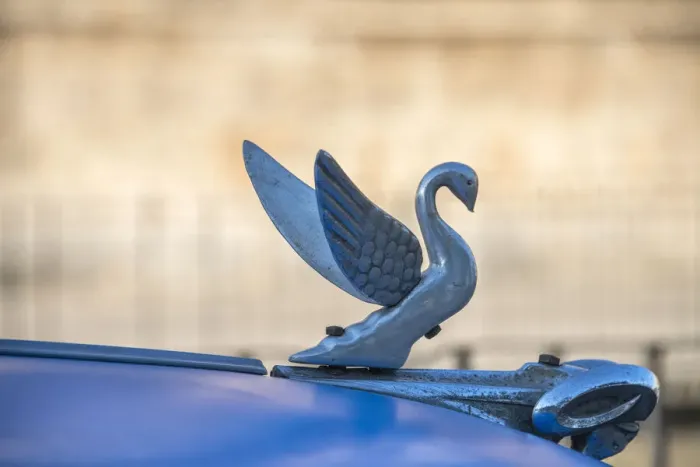 Framed Print : Close-up of a swan hood ornament on a classic blue American car in Vieja, old Habana Framed Print : Close-up of a swan hood ornament on a classic blue American car in Vieja, old Habana