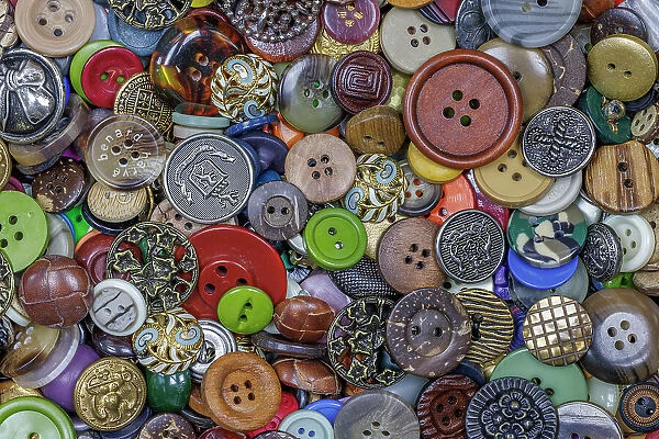 Close-up of variety of buttons