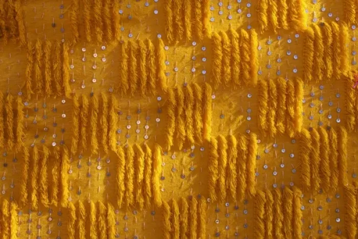 Framed Print : Close-up of vertical rug, hanged to the wall, used as decoration