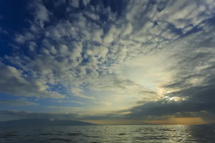 Framed Print : Cloud formations after sunrise, Hulopo e Bay, Lanai Island, Hawaii, USA