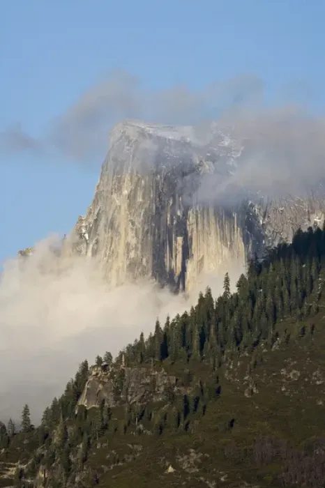 Framed Print : Clouds and fog gather around Half Dome - Yosemite National Park, California