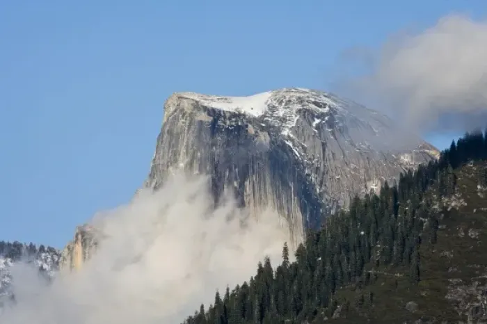 Framed Print : Clouds and fog gather around Half Dome - Yosemite National Park, California
